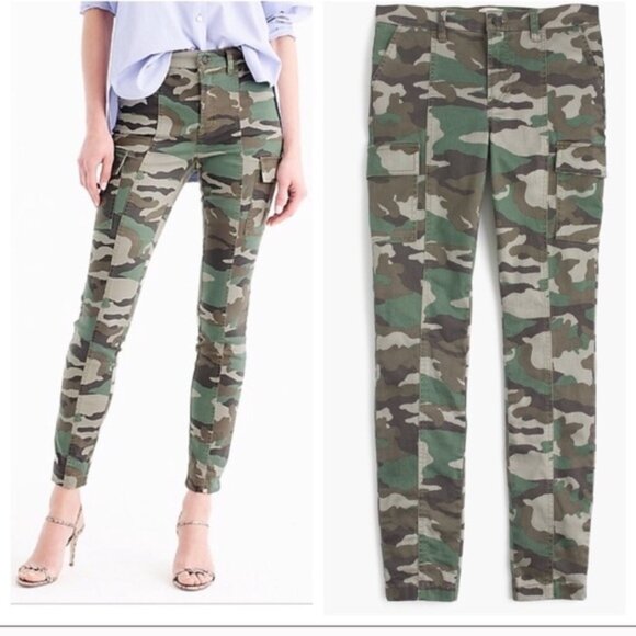 J. Crew 9" Cargo Toothpick Cotton Tencel Pant in Camo Print Size 30 EUC - Picture 1 of 11